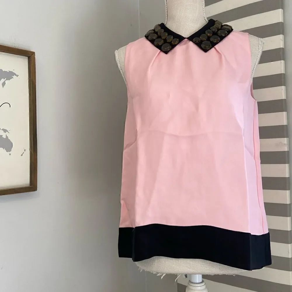 Kate Spade Pink & Black Jeweled Embellished ChicβPeter Pan Collar Blouse Sizeβ6